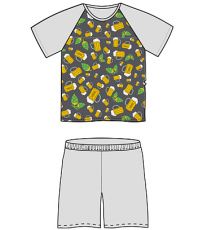 Pánské pyžamo s krátkým rukávem Koffing Lonka vzor PIVO/CELOTISK/šedá