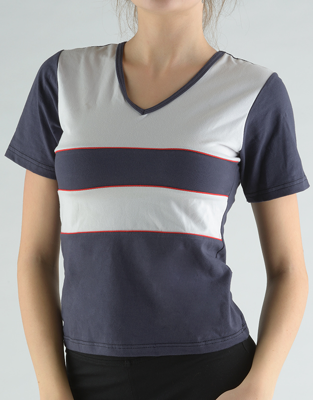 Tričko s krátkým rukávem kombinace barev a paspule 98003P GINA tm.popel-šedobílá