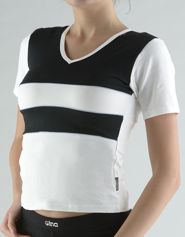 Tričko s krátkým rukávem kombinace barev a paspule 98003P GINA Bílá-černá