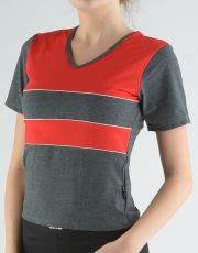 Tričko s krátkým rukávem kombinace barev a paspule 98003P GINA tm. šedá-třešňová