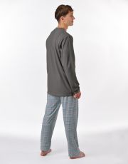 Pánské dlouhé pyžamo 79193P GINA Šedá-sv. šedá
