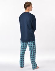 Pánské dlouhé pyžamo 79205P GINA lékořice měsíc