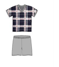 vzor 92

	- kostkované tričko s kapsičkou - výstřih do "V" a lemy rukávů olemované kontrastní šedou barvou - krátké, jednobarevné, šedé kalhoty
